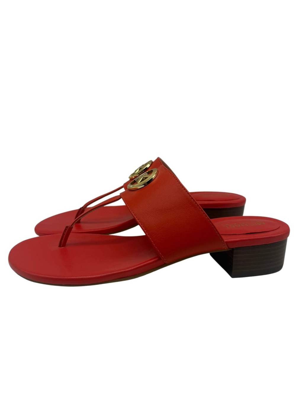Michael Kors Womens Sandals Size 8.5 Red Leather Logo Thong Heeled Colorful Chic - Picture 12 of 12